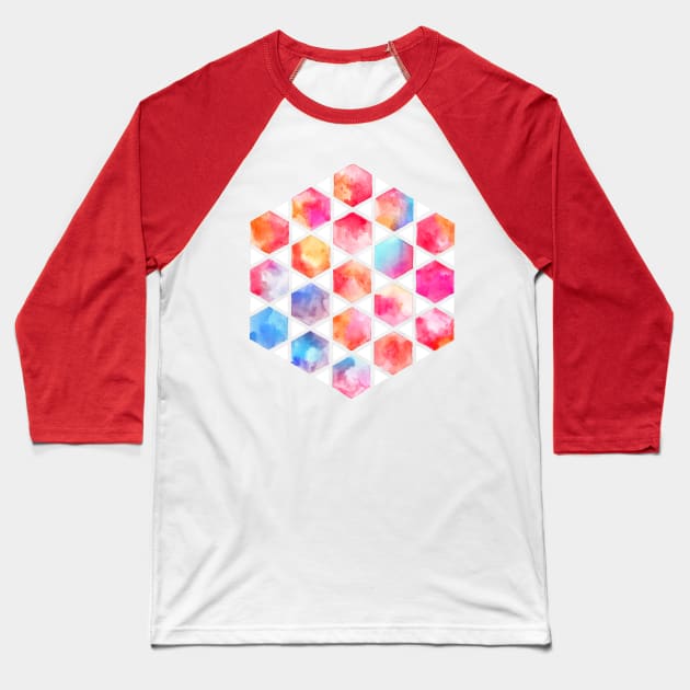 Radiant Hexagons - geometric watercolor painting Baseball T-Shirt by micklyn